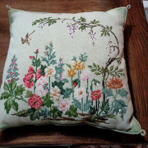 Floral needlepoint pillow, zip off cover